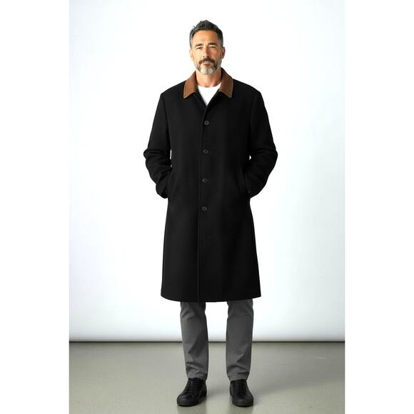 CHAPS Ralph Lauren Men's Overcoat Leather Collar 42 CarCoat Professional Western